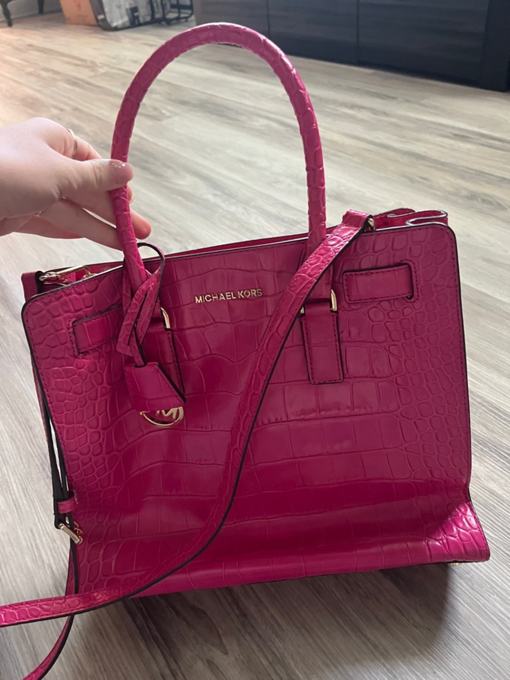 Michael Kors Hot Pink Croc-Embossed Satchel
